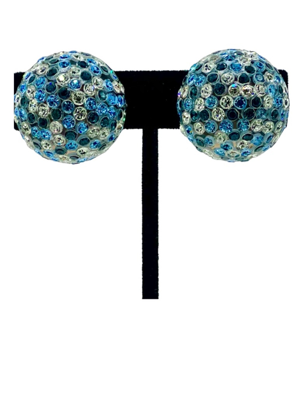Sparkling Vintage Rhinestone Clip Earrings Blue